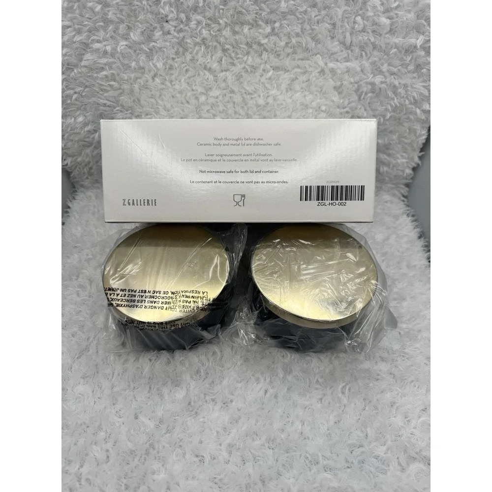 Z Gallerie, Multi Use Storage Duo, 2 Ceramic Canisters With Metal Lids